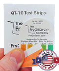 Hand holding Quat Sanitizer Test Strips for Food Service, color chart visible, Made in USA label, QT-10 instructions
