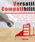 Get These 200 Pack Multi Cable Staples With Steel Nails To Secure Your Electrical Wire Stackers Fast Without Drilling And Lock Clips Keep Cables From Slipping So Your Setup Looks Clean And Super Stable, showing red cable stacker and hammer.