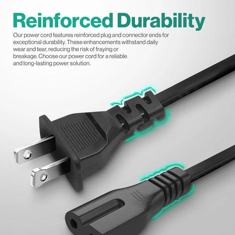 2 Prong Polarized 5Ft C7 Power Cord Replacement For TVs PS1 PS2 Sewing Machines Audio Gear And More Safe Heavy Duty AC Cable