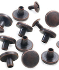 30 Set Antique Copper Chicago Screws And Leather Rivets Metal Studs For Shoes Belts Bags Purses With Heavy Duty Zinc Alloy Fasteners and Pro Install Tools for Sick Custom Gear Upgrades - close-up view of screws