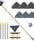 5-In-1 Wall Cleaning Mop With Long Reach Handle, Includes 6 Replacement Microfiber Chenille Pads, Squeegee, Scrubber