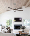 Neojoyoenix 42" 5PCS Solid Wood Blades Ceiling Fan with Lights Remote Control in a stylish living room setting.