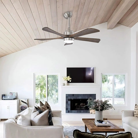 Neojoyoenix 42" 5PCS Solid Wood Blades Ceiling Fan with Lights Remote Control in a stylish living room setting.