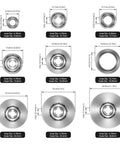 Pro Grade Router Bearing Guide Kit With Top Mounted Ball Bearing Set Includes different sizes and dimensions diagram