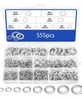 Beefy 555 Piece 304 Stainless Steel Lock Washer Set With External Tooth And Internal Tooth Serrated Washers For Anti Loosening And Vibration Resistance Heavy Duty Hardware Kit, M2.5-M12 organizer box