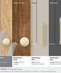 Champagne Bronze Cabinet Knob for Drawers and Cabinets, 1-5/16 Inch Diameter (33mm) shown on various wood finishes.