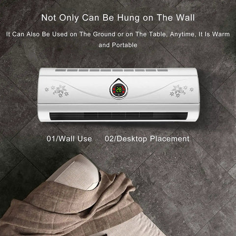 Wall Mounted PTC Ceramic Space Heater With Remote Control Timer, showing portable use on the ground with cozy blanket.