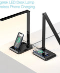 LED Desk Lamp With Wireless Charger And USB Port, Touch Control, black finish, phone charging on base, for home office dorm study