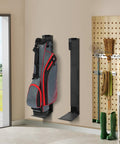 Wall Mount Golf Bag Holder With Retractable Air Spring Slide System Space Saving Garage Organizer holding a golf bag