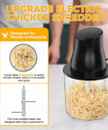 Turnrise Electric Chicken Shredder Tool with Double S-Blades, black meat grinder with shredded chicken in a bowl.