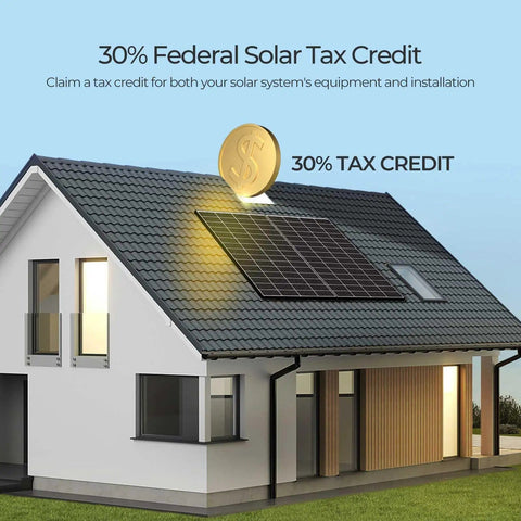 House with rooftop installation of 320W Monocrystalline Solar Panels 2 Pack For 12 24V Off Grid Systems Rooftop Home RV Boat High Efficiency