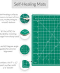 Self Healing Cutting Mat And Rotary Cutter Set For Fabric 9x12 Inches shown with grid marks and texture details