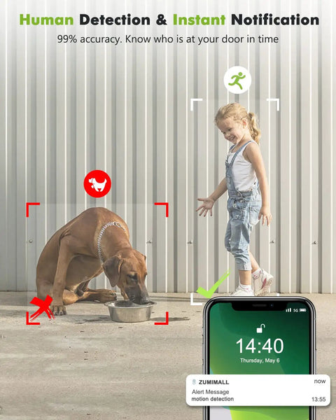 Child and dog detected by 2K Wireless Video Doorbell With Chime And Cloud Storage Night Vision Clarity AI Motion Detection