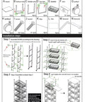 Assembly instructions for a 5-layer seam rack with labeled parts and installation steps.