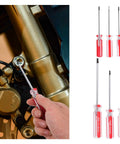 Triangle Head Screwdriver Set 6 Piece Lightweight Alloy Steel Hand Tools Red Go To DIY Home Repair Kit For Quick Fixes Multi Purpose Screwdrivers For Household And Repair Projects, red handle close-up