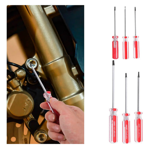 Triangle Head Screwdriver Set 6 Piece Lightweight Alloy Steel Hand Tools Red Go To DIY Home Repair Kit For Quick Fixes Multi Purpose Screwdrivers For Household And Repair Projects, red handle close-up