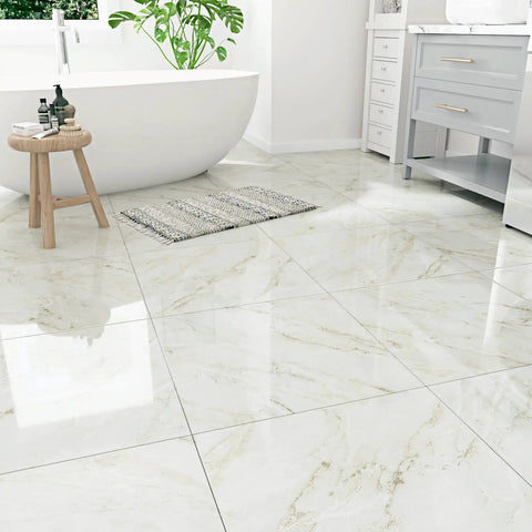 Beige Marble Peel And Stick Vinyl Flooring 12x12 Self Adhesive Tiles Waterproof And Removable 20 Tiles Per Box in bathroom