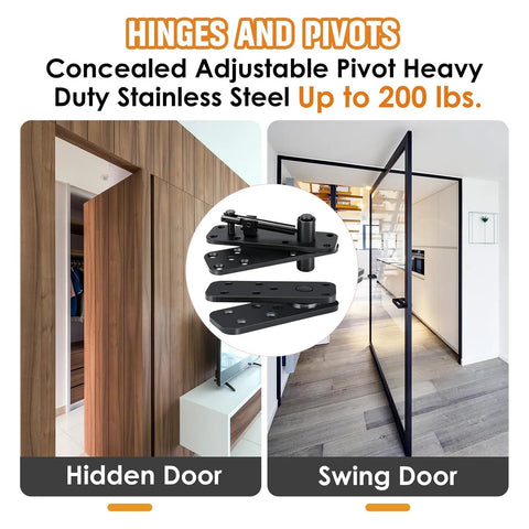 Heavy Duty Hidden Door Hinge Kit For Secret Doors And Bookcases With 570 Lbs Load Capacity in solid stainless steel on doors
