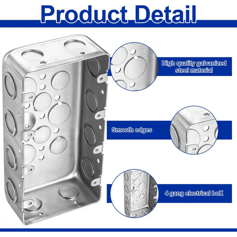 Four Gang Metal Electrical Box Two And One Eighth Inch Deep Square Junction Box For Multiple Wiring Configurations Galvanized Steel Construction