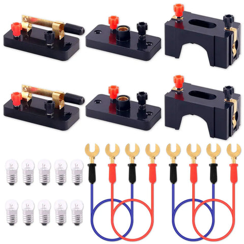 Hands On Physics Electronics Experiment Kit With SPST Switches, E10 Bulb Holders, Wire Leads, D Battery Holders, And White Bulbs