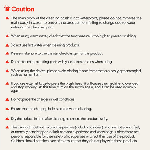 Electric Spin Scrubber With 8 Replaceable Brush Heads Extension Handle 2 Speed Power Cleaning Tool warning instructions