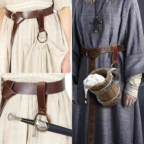 Snag This Solid Leather Waist Bag And Fanny Pack With Durable Adjustable Belt Strap Badass Steampunk Style Ideal For Festival Cosplay And Mobile Device Storage, featuring a close-up of the belt and attachments for accessories.