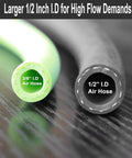 Close-up of 3/8 inch and 1/2 inch ID air hoses comparing size for high flow demands