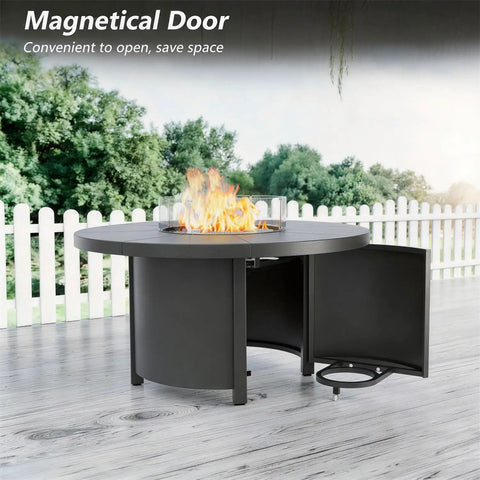 48 Inch Round Propane Fire Pit Tabletop Outdoor Heater With Auto Ignition 55000 BTU CSA Certified in a backyard setting