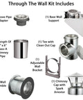 Heavy Duty 6 Inch Through The Wall Chimney Thimble Kit Featuring Robust Spark Guard Cap And Adjustable Mount For Class A Double Wall Vent Pipe No Sweat Setup components, including chimney pipe and cap.
