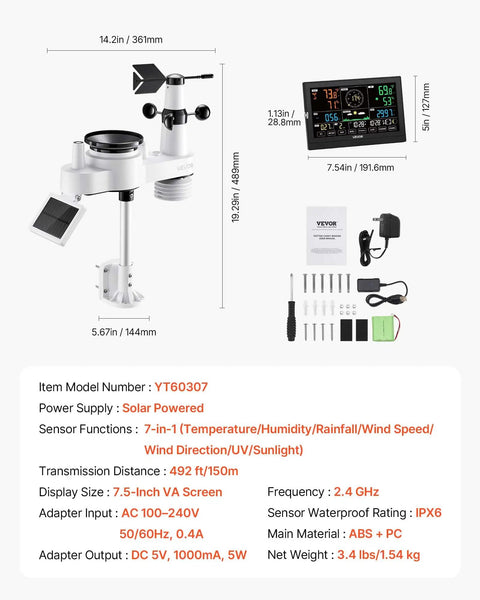 Totally All In One Wi Fi Weather Station With App And Seven Point Five Inch VA Display Solar Powered Outdoor Sensor Rain Gauge indoor outdoor forecast
