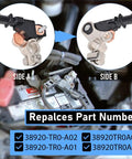 Top Shelf Battery Current Sensor Straight Up Smooth Swap For Honda Civic And Acura Rdx Ilx Direct Bolt On Replacement Matches Factory Specs OE 38920 Tr0 A01 A02 Fits 2012 To 2021 viewed from two angles showing sides A and B.