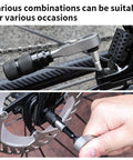 All In One Bike Repair Kit With Mini Ratchet Wrench And Ten Bits One Quarter Inch Ratcheting Driver Extension Rod shown in use on bike