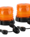 Two Pack 60 LED Amber Warning Beacon Lights With Magnetic Base And 16 Foot Cord High Visibility 12V To 24V Strobe Flash For Trucks Cars Buses Vans ATVs UTVs Golf Carts And Other Vehicles, showing front view with power cords and magnetic bases.
