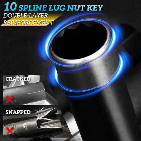 10 Spline Lug Nut Socket Kit For Bimecc 10 Spline Lug Nuts And Bolts Replacement Key with reinforcement and cracked socket detail