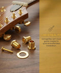 Premium 12 Set Gold Guitar Tuning Hardware Kit With Hex Nuts Washers And Screws For Acoustic Electric Bass Guitars Featuring Durable Brass Alloy Rust Proof Finish Ultimate Stable Machine Head Mounting Upgrade showing hex nuts and washers.