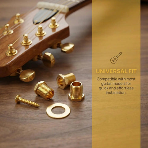 Premium 12 Set Gold Guitar Tuning Hardware Kit With Hex Nuts Washers And Screws For Acoustic Electric Bass Guitars Featuring Durable Brass Alloy Rust Proof Finish Ultimate Stable Machine Head Mounting Upgrade showing hex nuts and washers.