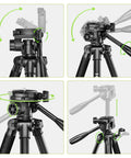 Beefy Heavy Duty Laser Level Tripod Stand, 60 Inch Adjustable Support For Laser Levels And Distance Meters, One Quarter Inch And Five Eighth Inch Mounts, Non Slip Feet, Three Way Pan Head With Bubble Level, adjustable pan head