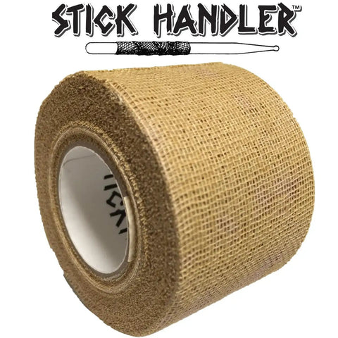 Heavy Duty Drumstick Grip Tape Pro Pack Tan Three Count Soft Cotton Gauze Wrap for drummers, roll shown close-up.
