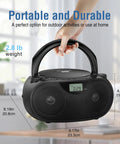 Portable CD Player Bluetooth Boombox With AM FM Radio USB Aux In Headphone Jack MP3 CD Compatible Bass Boost Stereo Sound