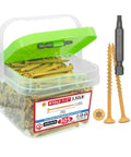Pro Grade Epoxy Coated Wood Screws For Pressure Treated Lumber With Torx Drive Flat Head Self Tapping Kit shows screws and bit