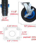 Tough As Nails Heavy Duty Industrial Casters With 8In And 10In Pneumatic Rubber Tires dual ball bearings with steel mounts and brakes.