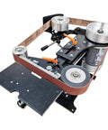 Heavy Duty Variable Speed Belt Sander Polisher With 72X2 Inch Belt For Metal Welds And Knife Sharpening Rock Solid 220V Motor close-up view of grinding mechanism.