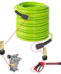 Heavy Duty 50 Ft Pressure Washer Hose 3600 PSI Flexible Kink Resistant Extension With Quarter Inch Quick Connect Green Includes M22 Adapters