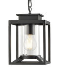 Modern Farmhouse Outdoor Pendant Light for Porch, One Light Black Hanging Lantern with Glass Cylinder and Adjustable Chain