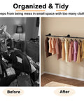 Before and after using Wall Mounted Clothes Rack 72.5in Industrial Pipe Vibe Heavy Duty Detachable Iron Garment Bar Save Space