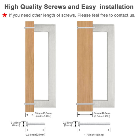 Screw length options for 30 Pack Brushed Nickel Stainless Steel Kitchen Cabinet Pulls With Square Corner Bar Handles