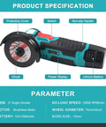 3 Inch Mini Cordless Angle Grinder With Brushless Motor Delivers 19500 RPM For Quick Metal Polishing And Wood Cutting 12V Power Cut Off Tool Includes 2 Batteries And 8 Cutting Wheels Beast Portable Blue product specifications and features.