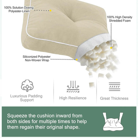 19x19 Inch Water Resistant Outdoor Chair Cushions Set Of 2, showcasing inner foam filling, polyester-linen cover, tufted beige design.