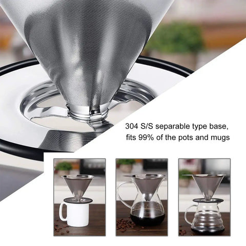 Pour Over Stainless Steel Coffee Dripper Cone Filter Paperless Reusable Coffee Filter For Single To Two Cup Makers in use