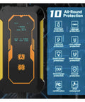 Premium Portable EV Charger 22KW 32A Three Phase Type 2 EVSE display showing mode and safety features for fast charging.
